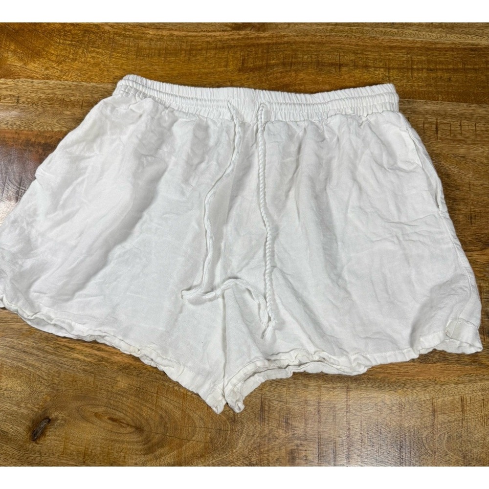 Nordstrom White Linen Blend Shorts Womens M Elastic Waist Lounge Casual